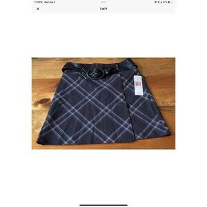 Sharagano Womens Size 2P Black/Gray Skirt Faux Leather Front Belted